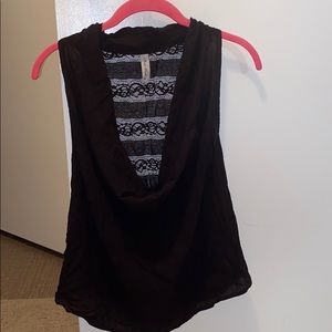 Black deep scoop tank top with all lace back